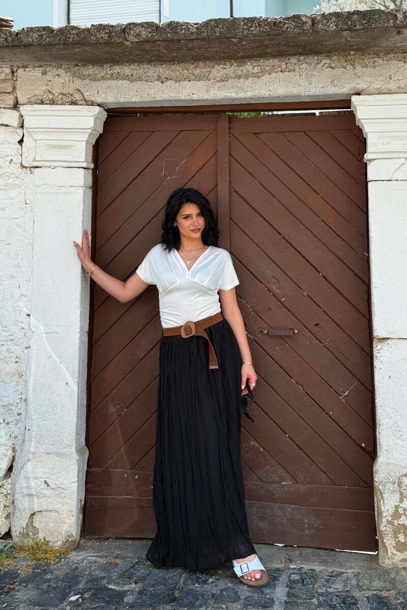 ONE COLOR BELT DETAIL WOMAN SKIRT BLACK/ E ZEZE - 1