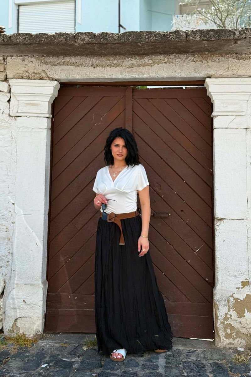 ONE COLOR BELT DETAIL WOMAN SKIRT BLACK/ E ZEZE - 3