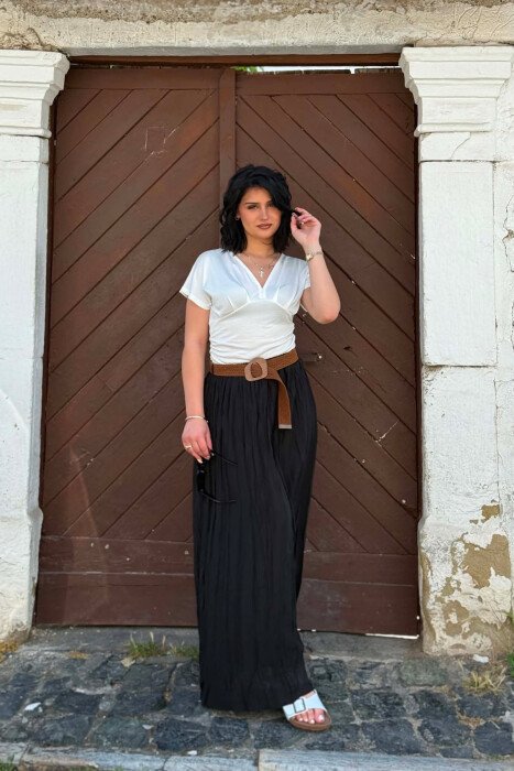 ONE COLOR BELT DETAIL WOMAN SKIRT BLACK/ E ZEZE - 4