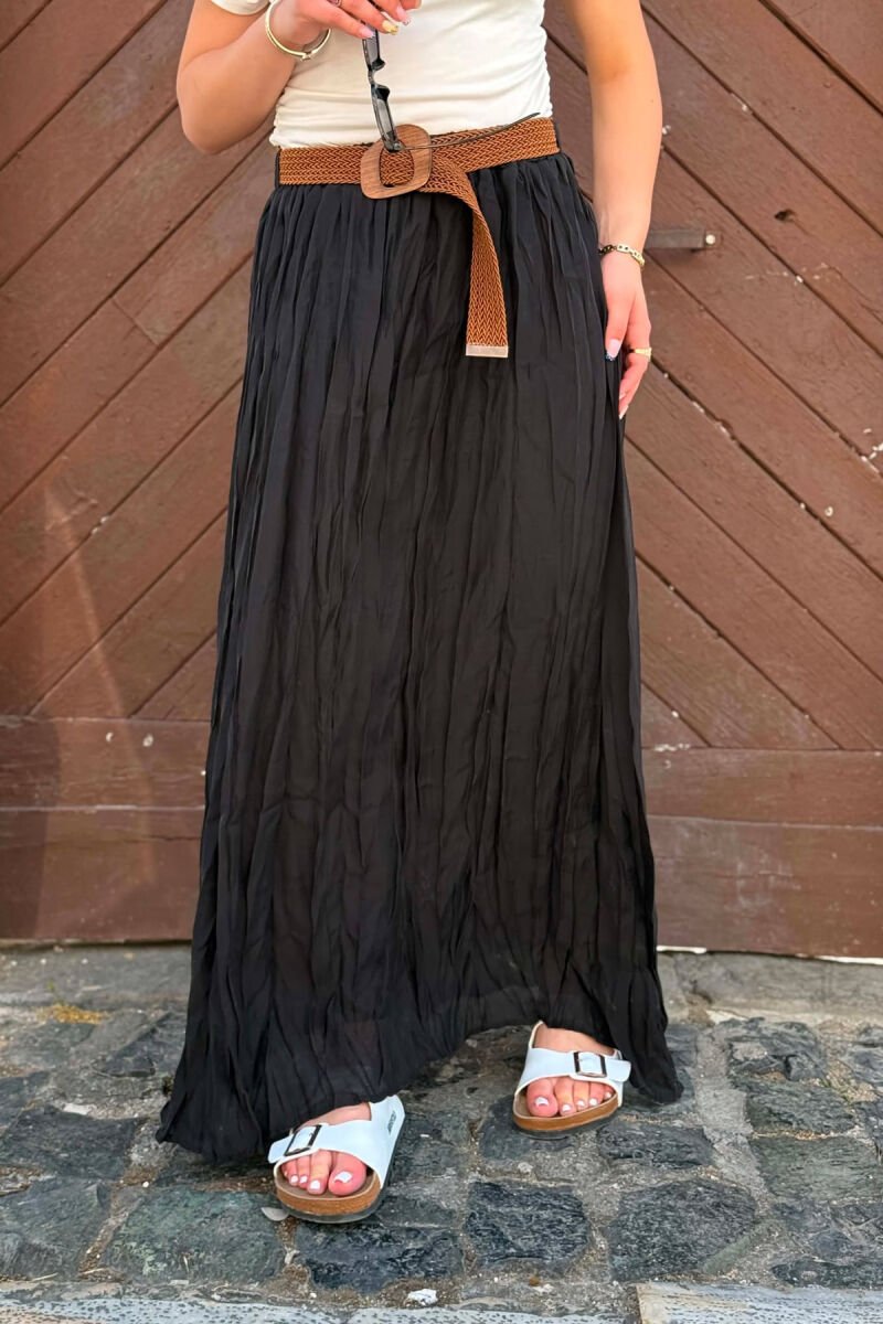 ONE COLOR BELT DETAIL WOMAN SKIRT BLACK/ E ZEZE - 5