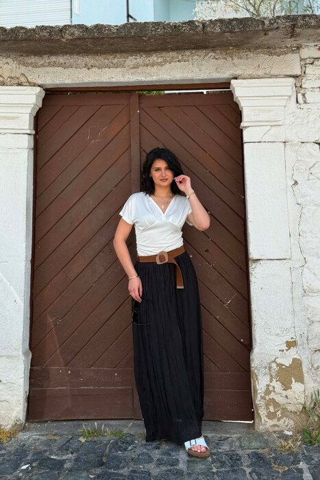 ONE COLOR BELT DETAIL WOMAN SKIRT BLACK/ E ZEZE - 8