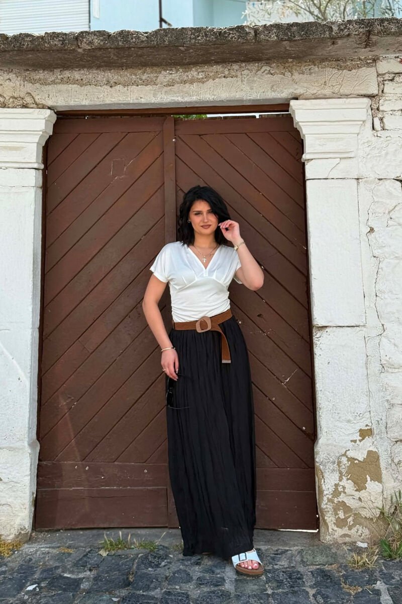 ONE COLOR BELT DETAIL WOMAN SKIRT BLACK/ E ZEZE - 8