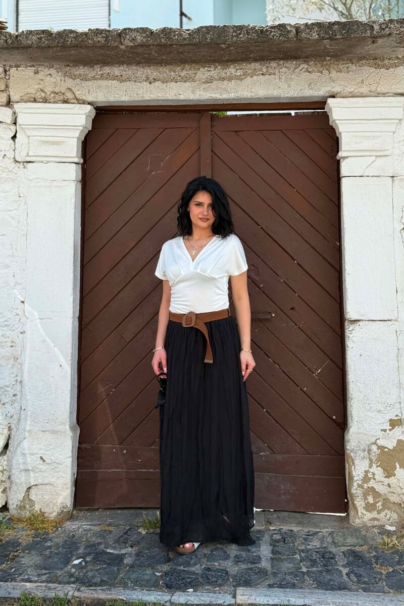 ONE COLOR BELT DETAIL WOMAN SKIRT BLACK/ E ZEZE - 9