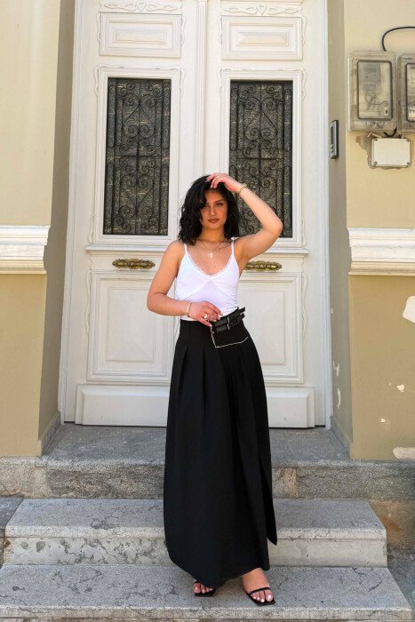 ONE COLOR BELT DETAIL WOMAN SKIRT BLACK/ E ZEZE - 3
