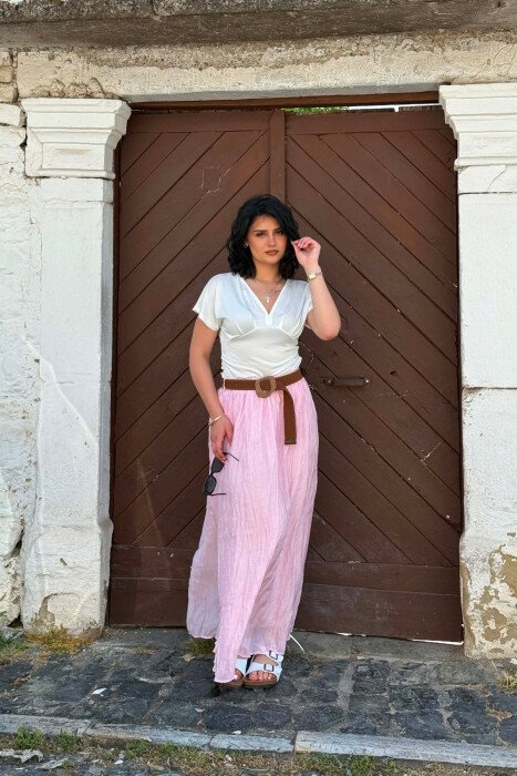 ONE COLOR BELT DETAIL WOMAN SKIRT PINK/ROZE - 3