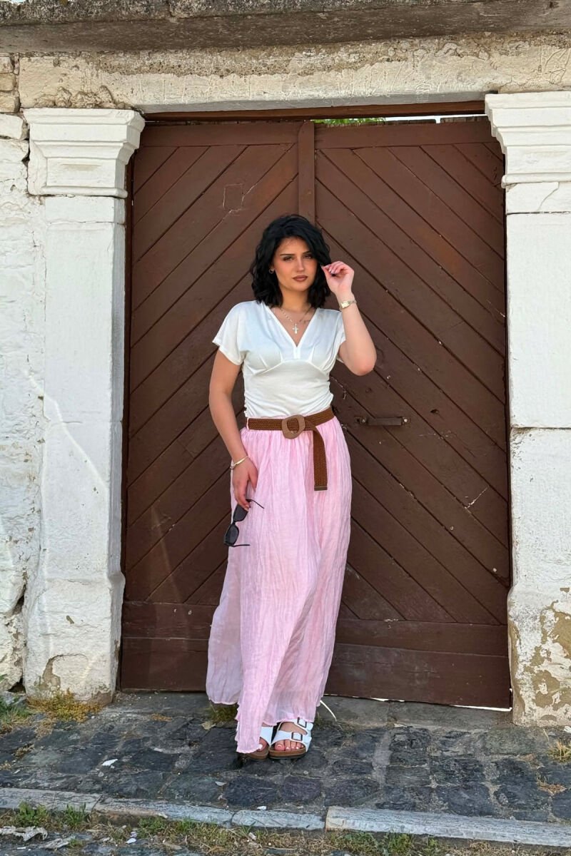 ONE COLOR BELT DETAIL WOMAN SKIRT PINK/ROZE - 3