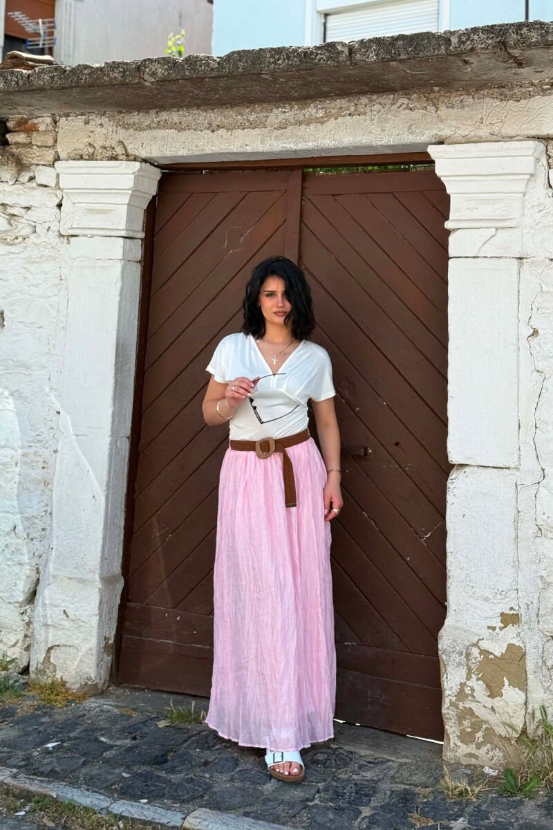 ONE COLOR BELT DETAIL WOMAN SKIRT PINK/ROZE - 5