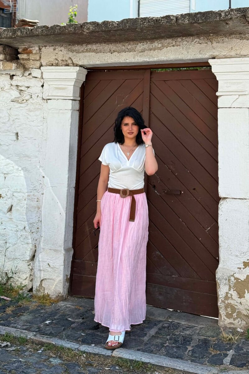 ONE COLOR BELT DETAIL WOMAN SKIRT PINK/ROZE - 6