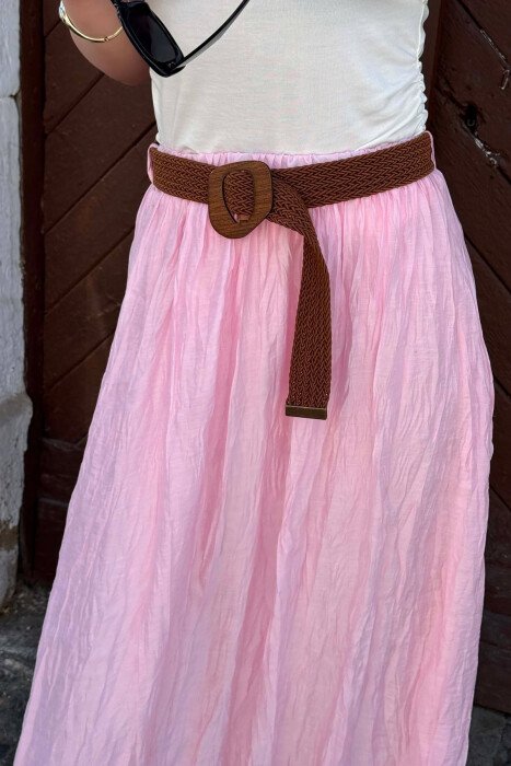 ONE COLOR BELT DETAIL WOMAN SKIRT PINK/ROZE - 8