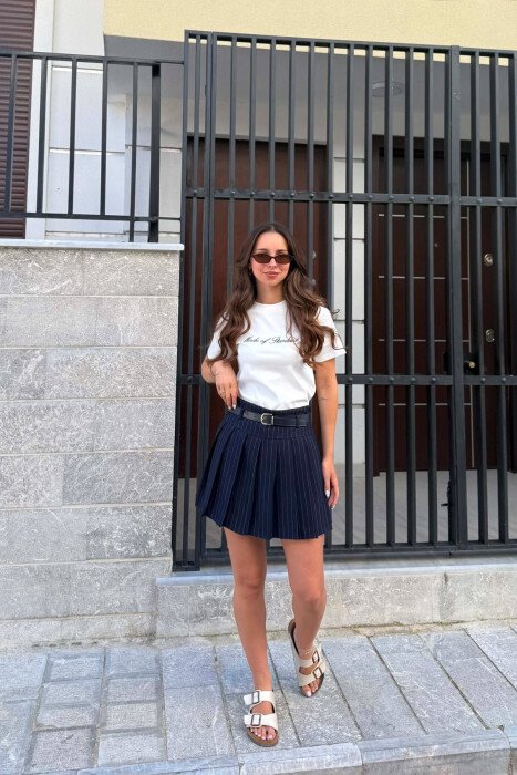 ONE COLOR BELT DETAIL WOMAN SKORT BLUE/BLU 