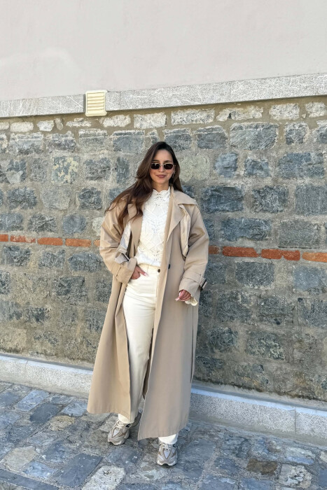 ONE COLOR BELT DETAIL WOMAN TRENCH COAT BEIGE/BEZHE - 2