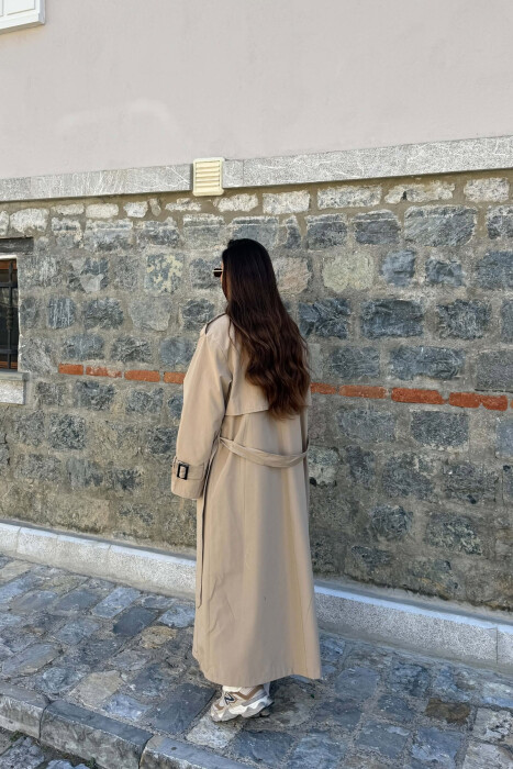 ONE COLOR BELT DETAIL WOMAN TRENCH COAT BEIGE/BEZHE - 3