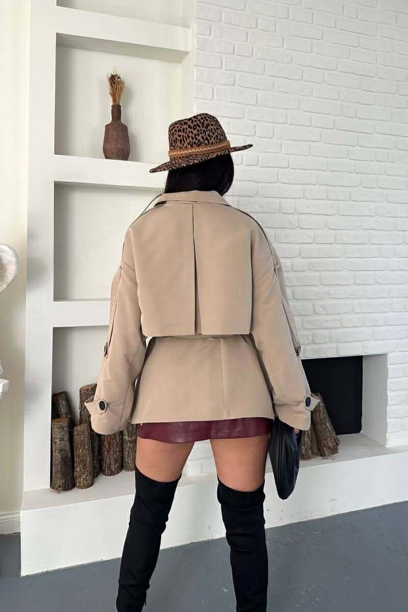 ONE COLOR BELT DETAIL WOMAN TRENCH COAT BEIGE/BEZHE - 3