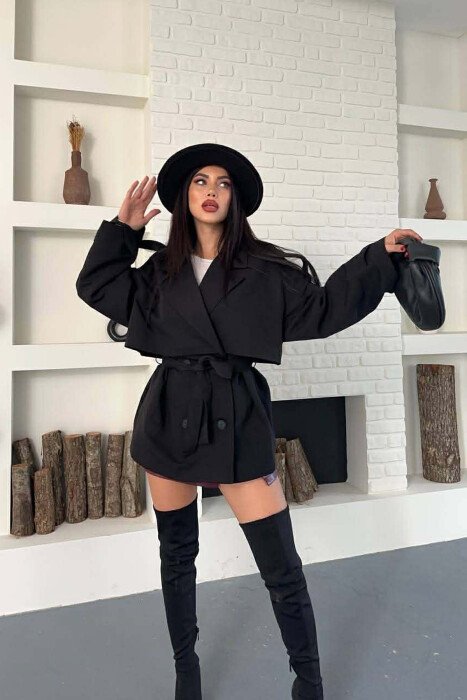 ONE COLOR BELT DETAIL WOMAN TRENCH COAT BLACK/ E ZEZE - 2