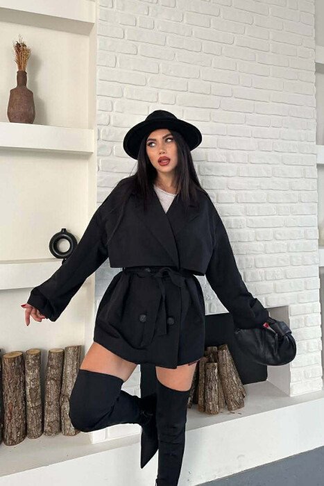 ONE COLOR BELT DETAIL WOMAN TRENCH COAT BLACK/ E ZEZE - 3