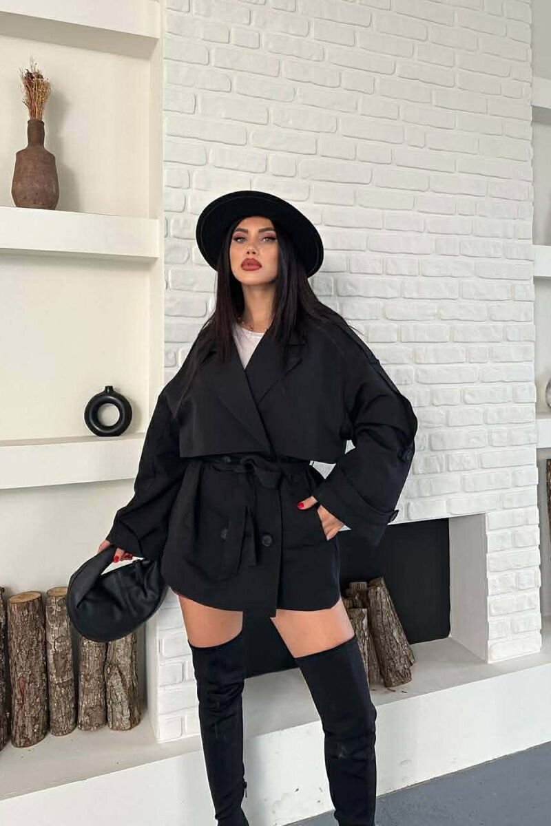 ONE COLOR BELT DETAIL WOMAN TRENCH COAT BLACK/ E ZEZE - 4