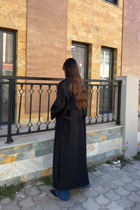 ONE COLOR BELT DETAIL WOMAN TRENCH COAT BLACK/ E ZEZE - 2