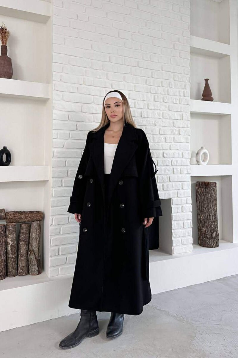 ONE COLOR BELT DETAIL WOMAN TRENCH COAT BLACK/ E ZEZE - 3