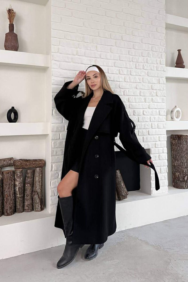 ONE COLOR BELT DETAIL WOMAN TRENCH COAT BLACK/ E ZEZE - 5