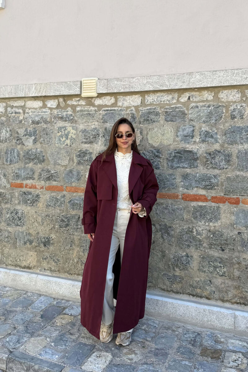 ONE COLOR BELT DETAIL WOMAN TRENCH COAT BURGUNDY/VISHNJE - 1