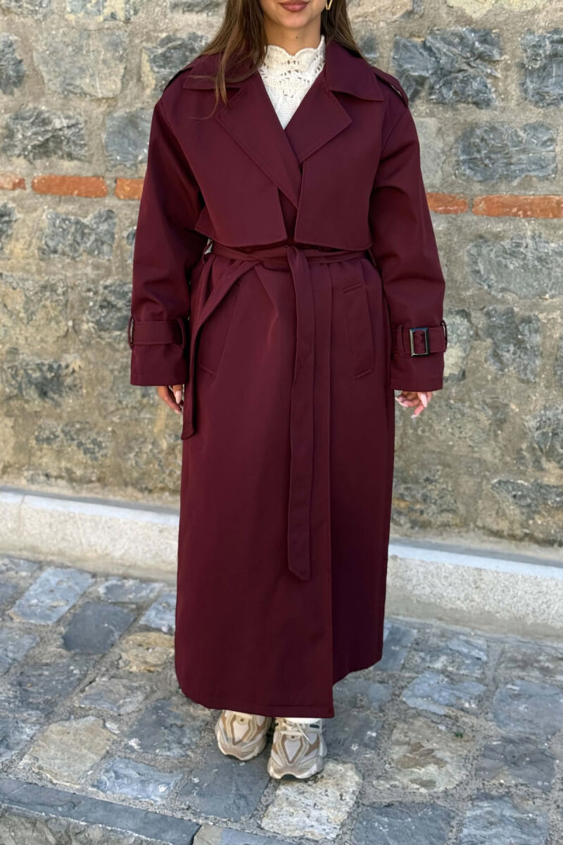ONE COLOR BELT DETAIL WOMAN TRENCH COAT BURGUNDY/VISHNJE - 4