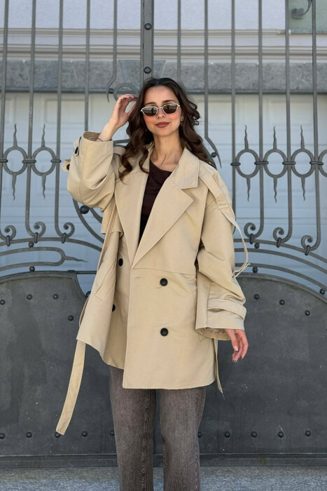 PARDESY NJE NGJYRESHE ME DETAJIN E RRIPIT PER FEMRA NE NGJYRE BEZHE TE ERRET - KLAUDIO FASHION