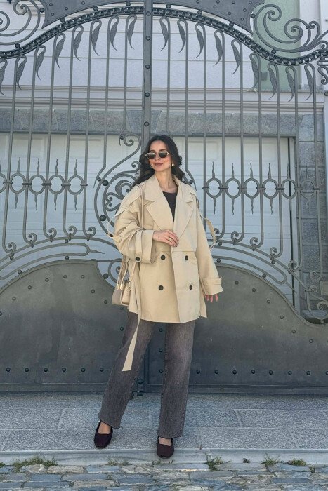 ONE COLOR BELT DETAIL WOMAN TRENCH COAT DARK BEIGE/BEZHE ERRET - 6
