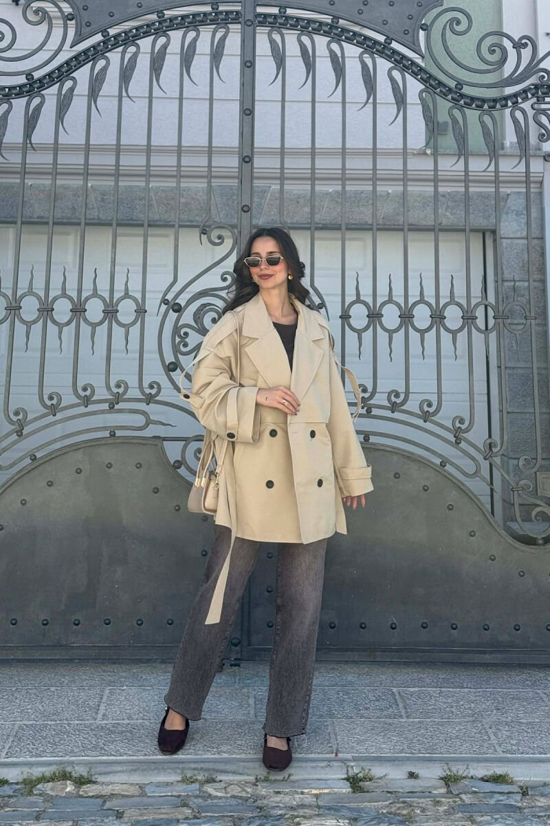 ONE COLOR BELT DETAIL WOMAN TRENCH COAT DARK BEIGE/BEZHE ERRET - 6