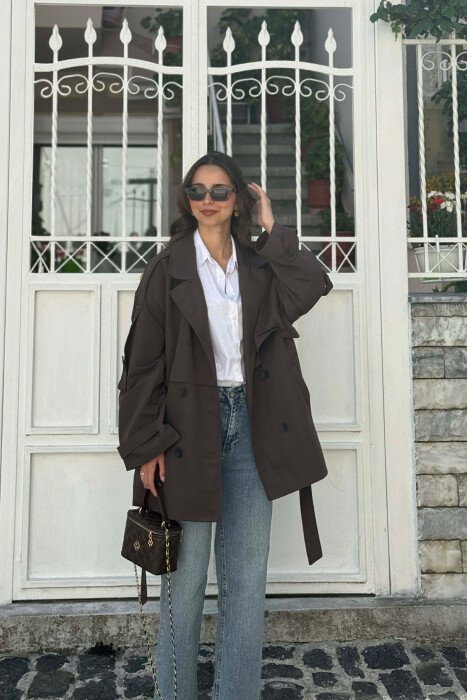 ONE COLOR BELT DETAIL WOMAN TRENCH COAT DARK BROWN/KAE - 1