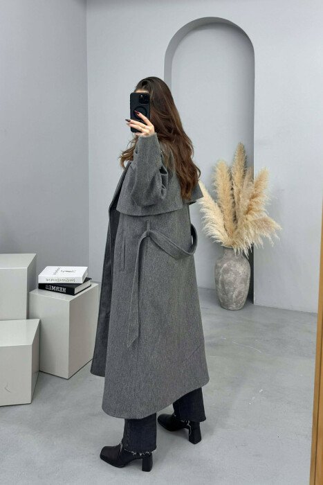 ONE COLOR BELT DETAIL WOMAN TRENCH COAT DARK GREY/GEE - 4