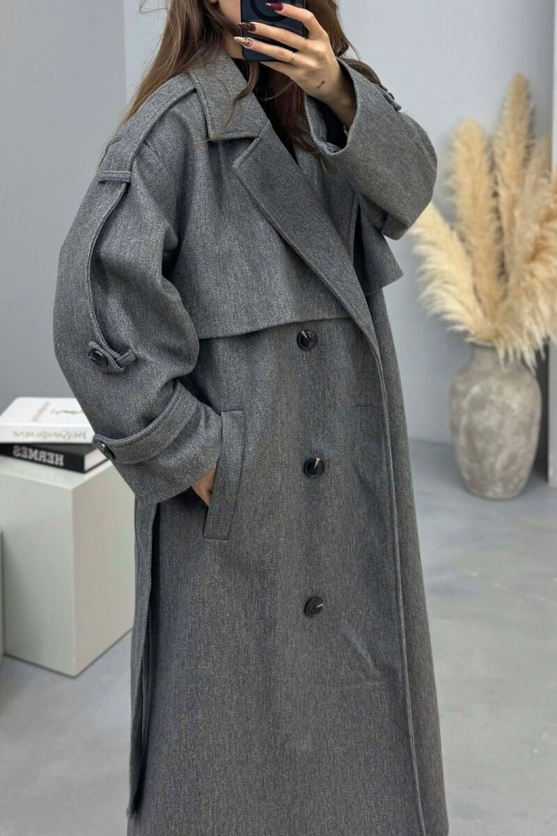 ONE COLOR BELT DETAIL WOMAN TRENCH COAT DARK GREY/GEE - 3