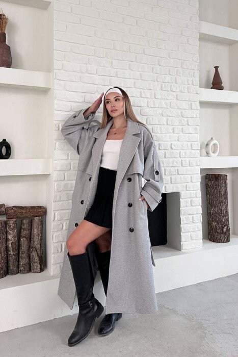 ONE COLOR BELT DETAIL WOMAN TRENCH COAT LIGHT GREY/GZ - 3