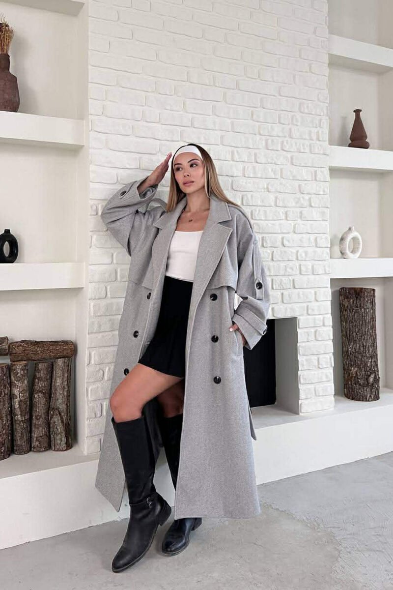 ONE COLOR BELT DETAIL WOMAN TRENCH COAT LIGHT GREY/GZ - 3