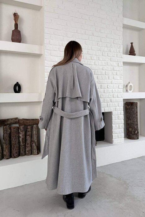 ONE COLOR BELT DETAIL WOMAN TRENCH COAT LIGHT GREY/GZ - 4