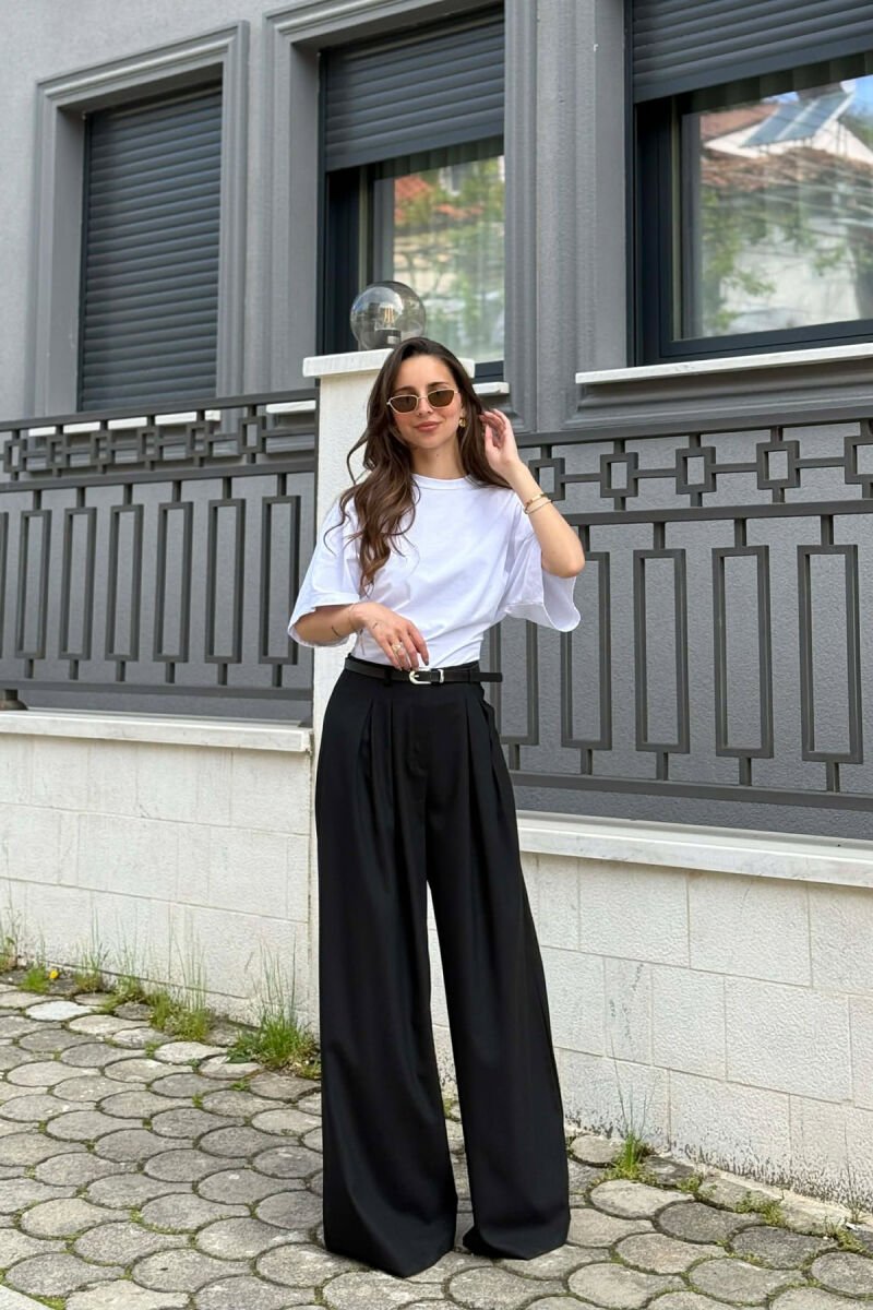 ONE COLOR BELT DETAIL WOMAN TROUSERS BLACK/ E ZEZE - 1