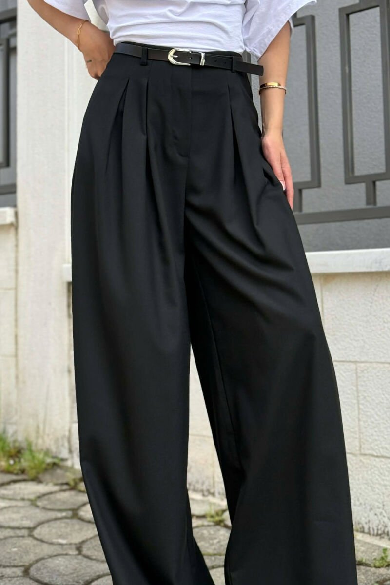 ONE COLOR BELT DETAIL WOMAN TROUSERS BLACK/ E ZEZE - 3