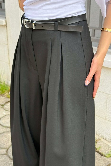 ONE COLOR BELT DETAIL WOMAN TROUSERS BLACK/ E ZEZE - 4