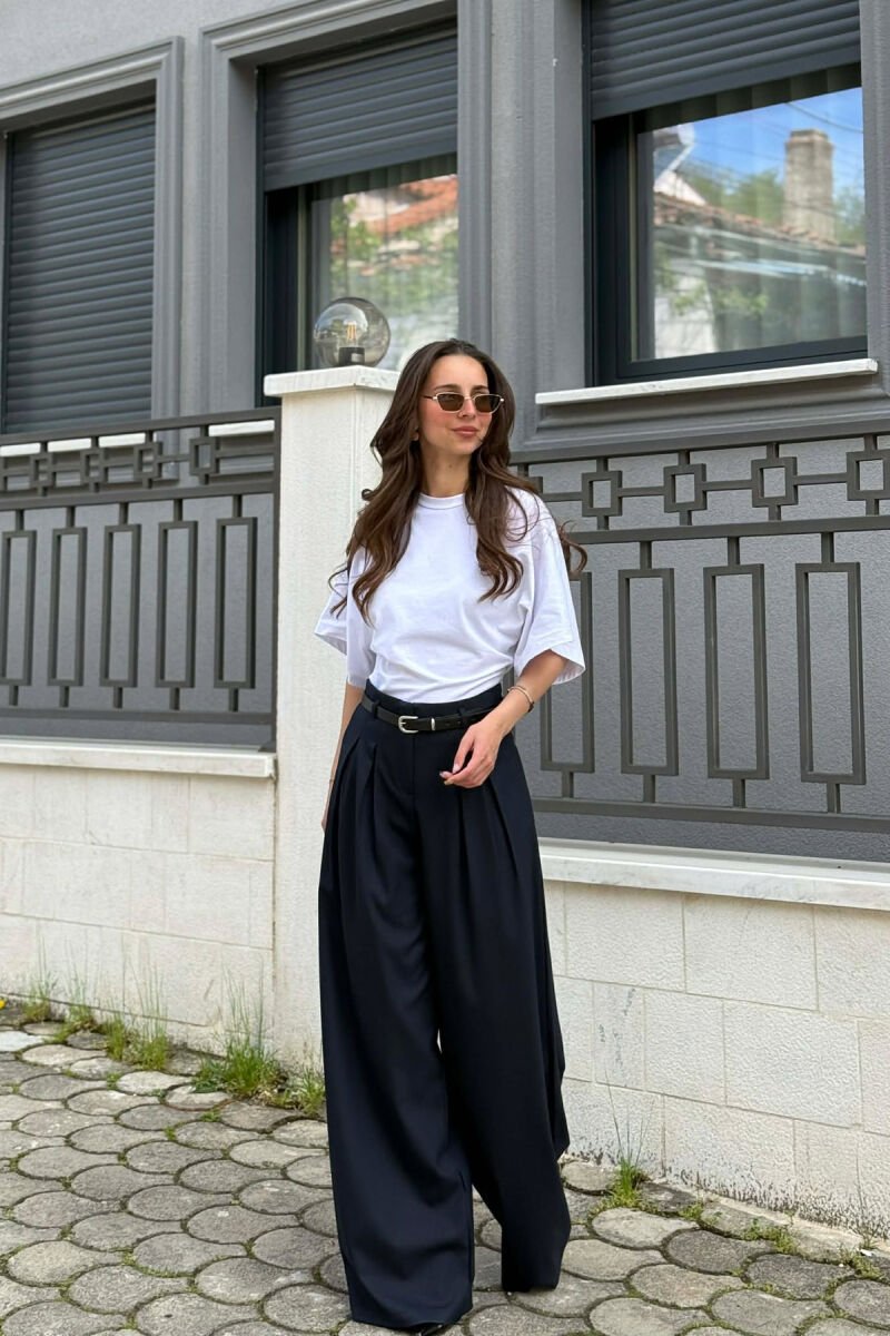 ONE COLOR BELT DETAIL WOMAN TROUSERS BLUE/BLU - 2