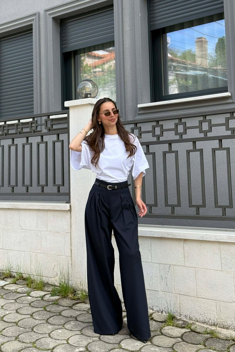 ONE COLOR BELT DETAIL WOMAN TROUSERS BLUE/BLU - 5