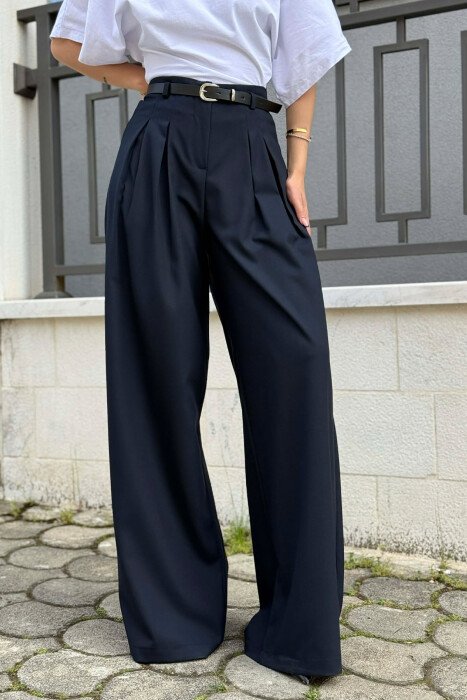 ONE COLOR BELT DETAIL WOMAN TROUSERS BLUE/BLU - 6