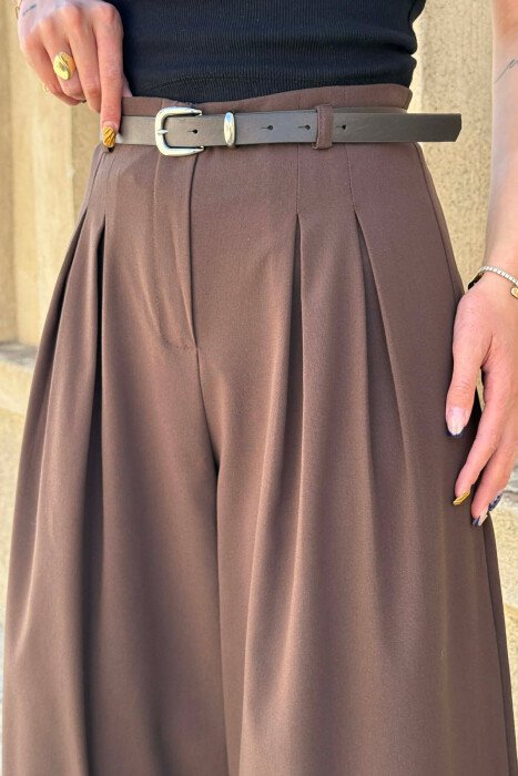 ONE COLOR BELT DETAIL WOMAN TROUSERS BROWN/KAFE - 2