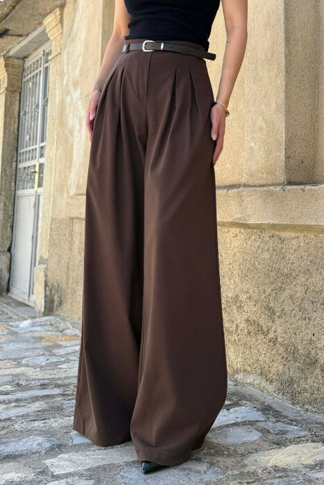 ONE COLOR BELT DETAIL WOMAN TROUSERS BROWN/KAFE - 5
