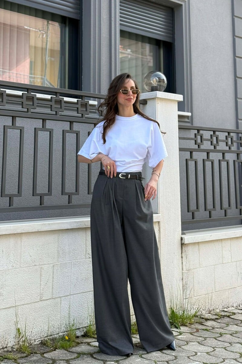 ONE COLOR BELT DETAIL WOMAN TROUSERS DARK GREY/GEE - 1