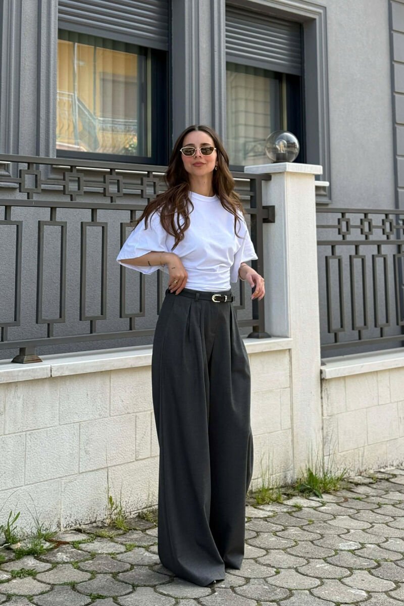 ONE COLOR BELT DETAIL WOMAN TROUSERS DARK GREY/GEE - 2