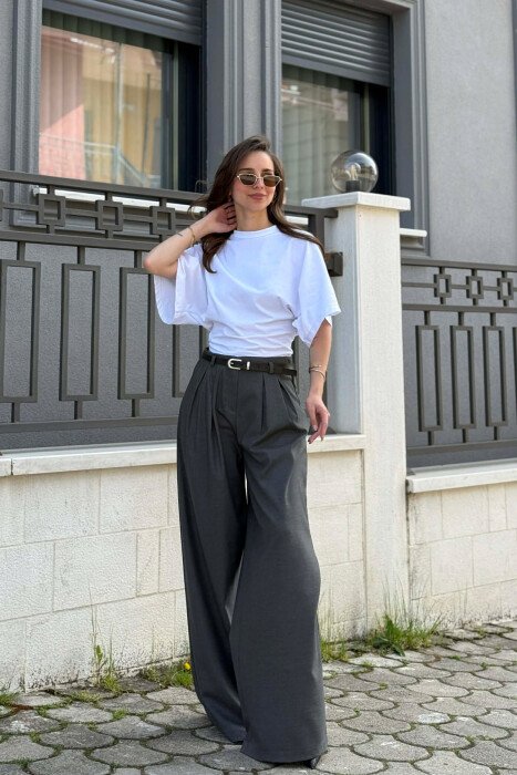 ONE COLOR BELT DETAIL WOMAN TROUSERS DARK GREY/GEE - 4