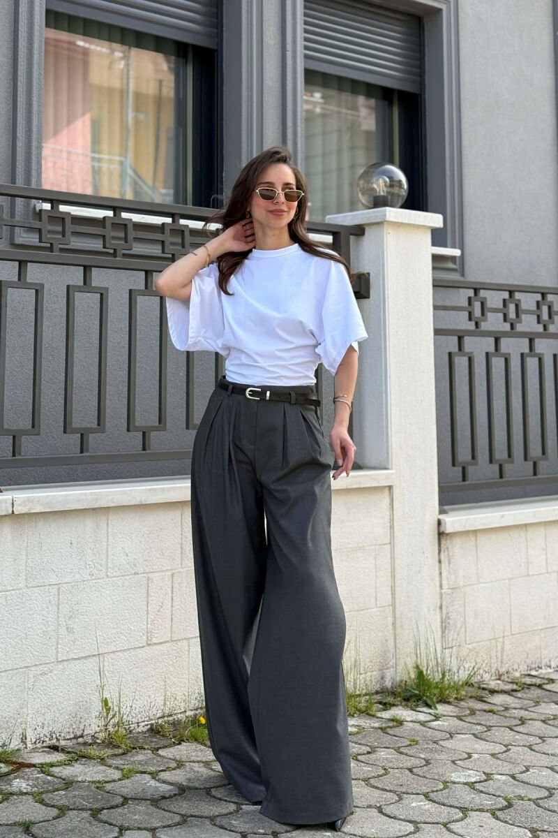 ONE COLOR BELT DETAIL WOMAN TROUSERS DARK GREY/GEE - 4
