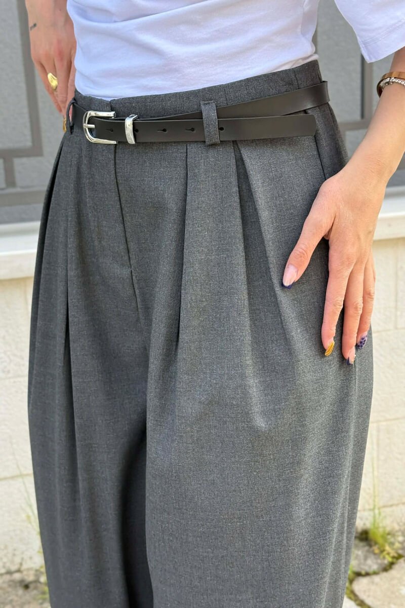 ONE COLOR BELT DETAIL WOMAN TROUSERS DARK GREY/GEE - 5