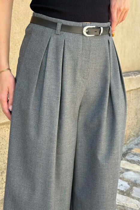 ONE COLOR BELT DETAIL WOMAN TROUSERS GREY/GRI - 4