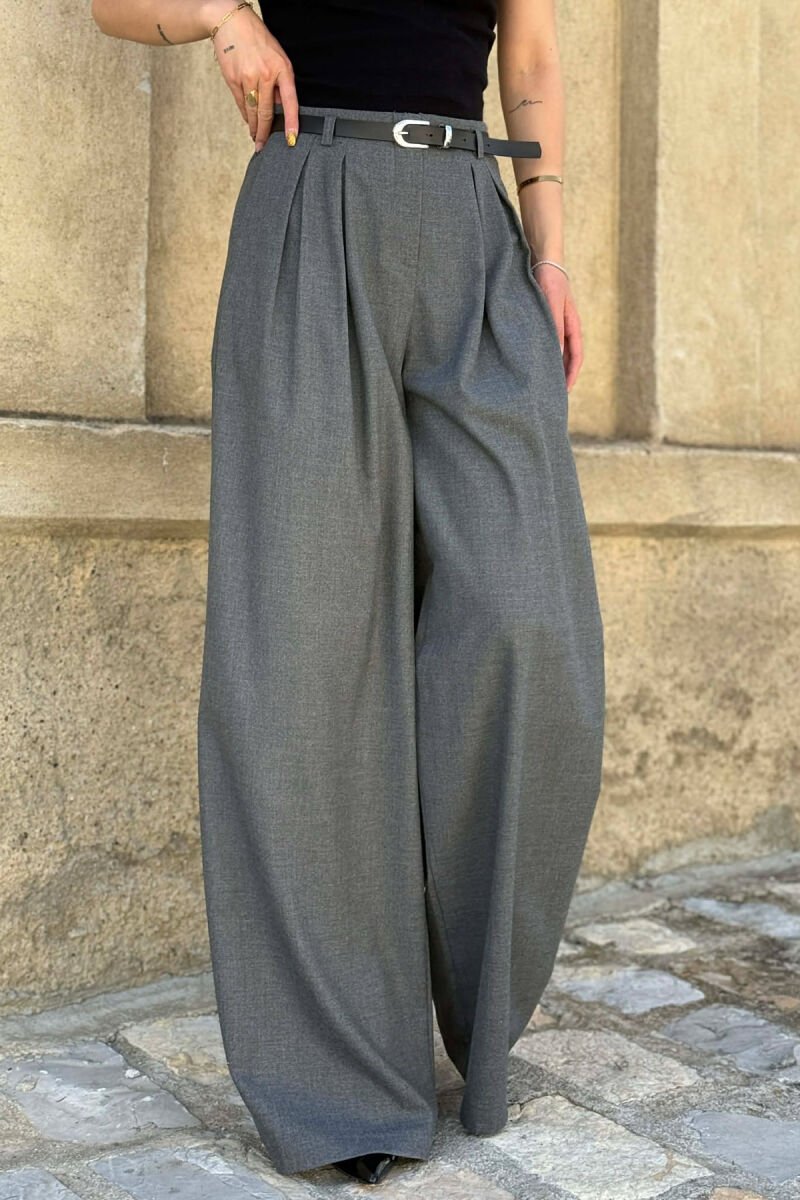 ONE COLOR BELT DETAIL WOMAN TROUSERS GREY/GRI - 5