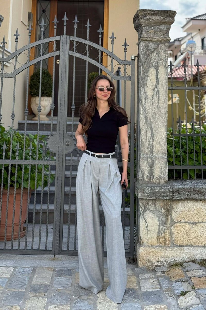 ONE COLOR BELT DETAIL WOMAN TROUSERS LIGHT GREY/GZ - 1
